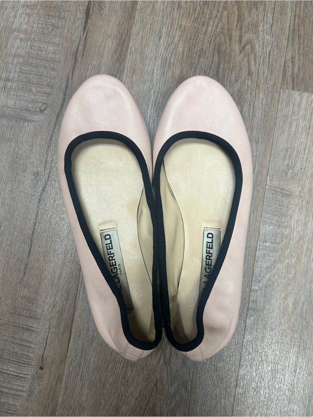 Karl Lagerfeld Pale Pink Leather Ballet Flats with Black Trim